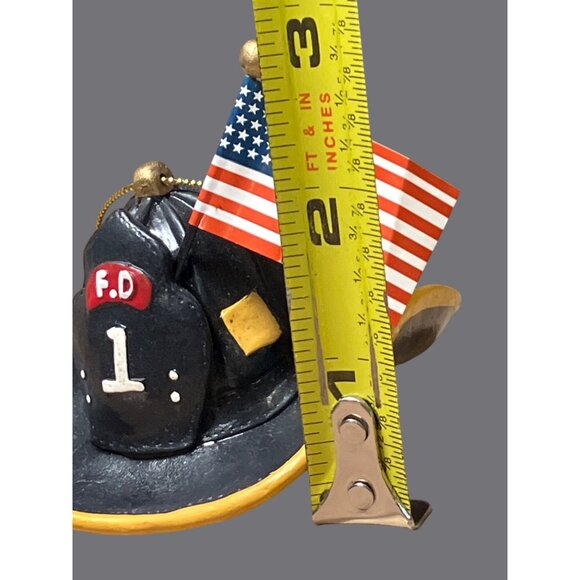 Firefighter Helmet Ornament With American Flag FD 1 Design Black & Yellow Resin - Picture 10 of 11